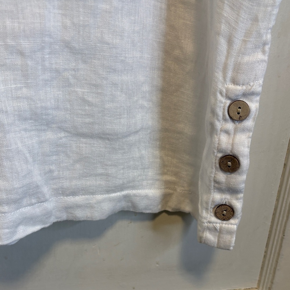 Cynthia Rowley White Linen Scoop-neck Button-Detail Short Sleeve Top Medium - Picture 2 of 8